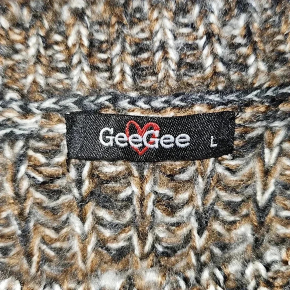VTG GeeGee Cable Knit Sweater Sz Lg Suede Textured Design Inserts Brown,Black - Picture 8 of 12